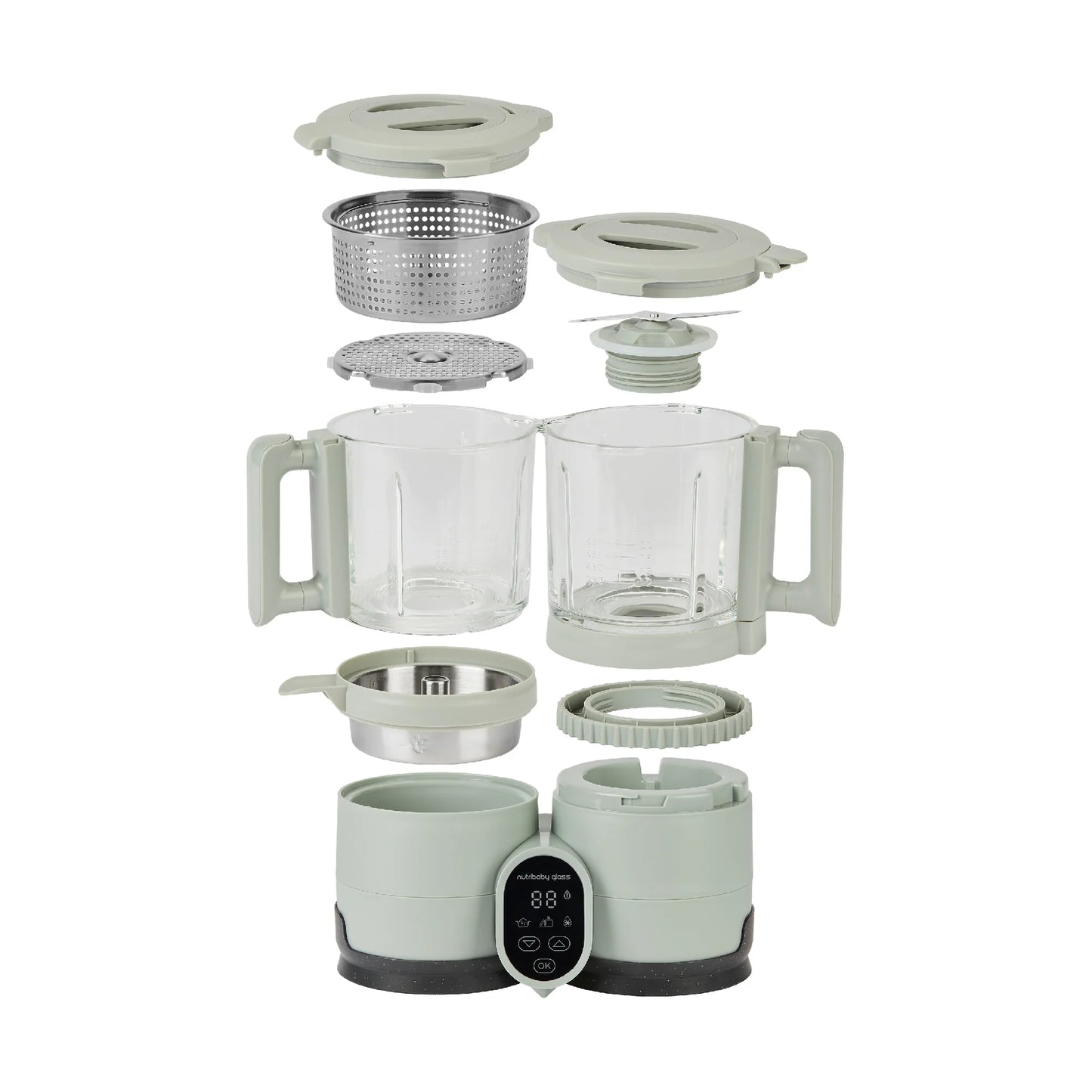Babymoov Nutribaby Glass 2.0 - Stoomkoker - Celadon Green - Mét gratis Happje app