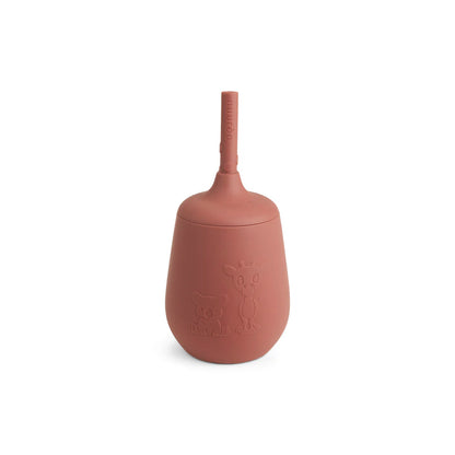 Nuuroo - Adita lekvrije silicone beker met rietje - Mahogany