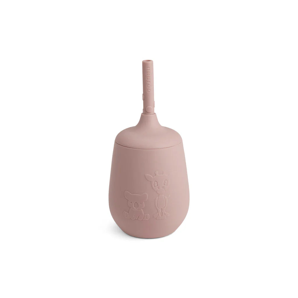 Nuuroo - Adita lekvrije silicone beker met rietje - Woodrose