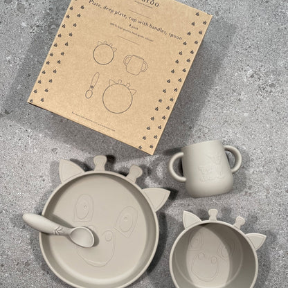 Nuuroo - Lykke siliconen servies set 4-delige Giraffe - Cobblestone