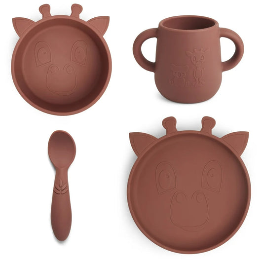 Nuuroo - Lykke siliconen servies set 4-delige Giraffe - Mahogany